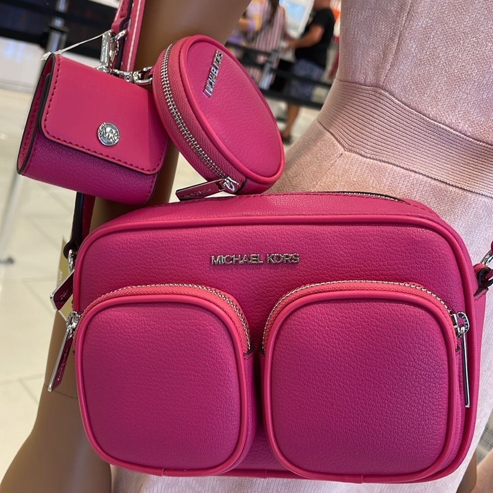 Michael Kors Jet Set Leather Medium Crossbody Bag with Case for Apple AirPods Pr - Picture 10 of 16